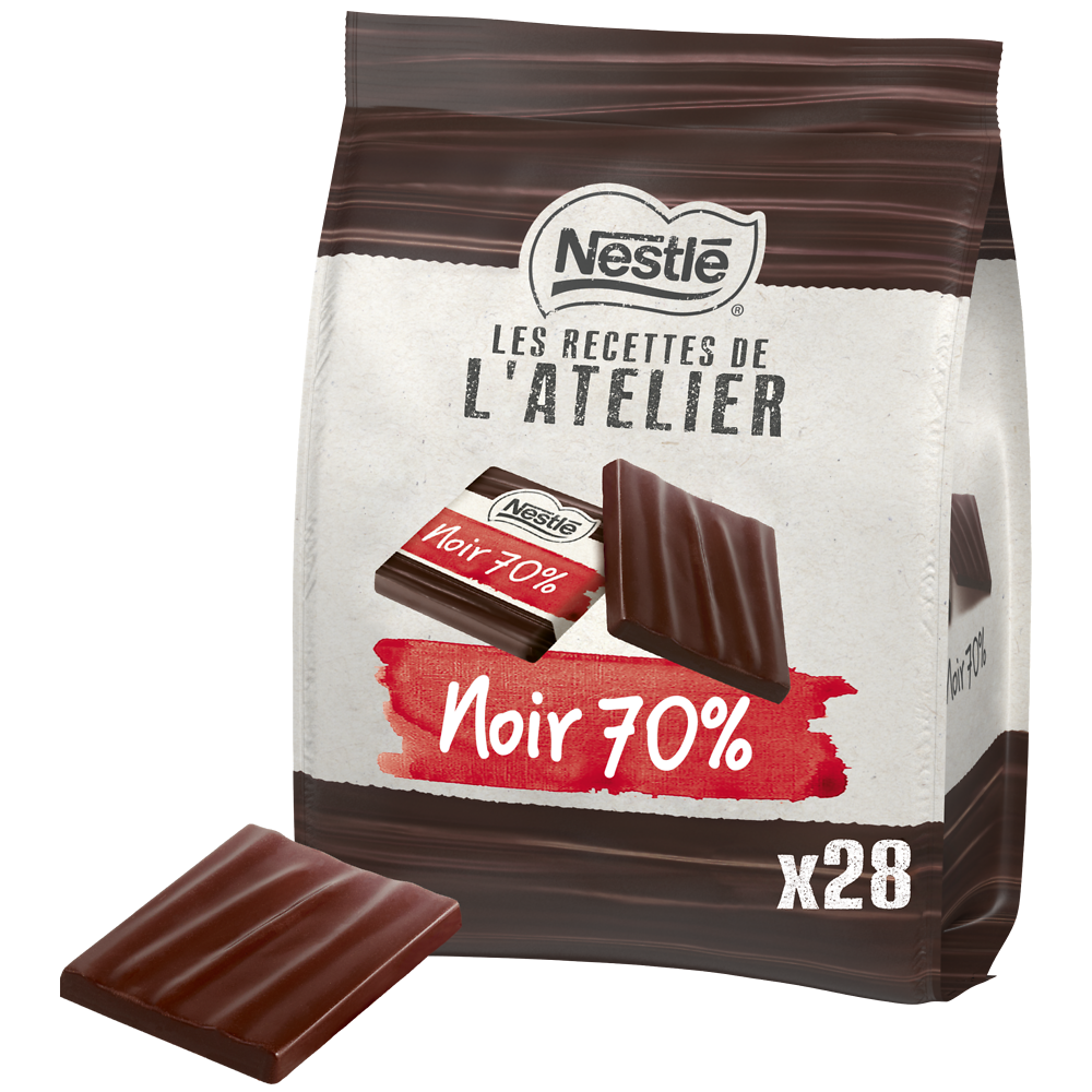 Carrés chocolat noir intense 70% NESTLE L'ATELIER - Sachet de 210g