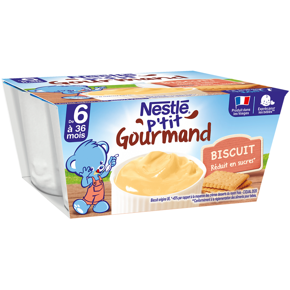 Desserts lactés P'TIT GOURMAND Biscuit 6M+ NESTLE - 4x100g