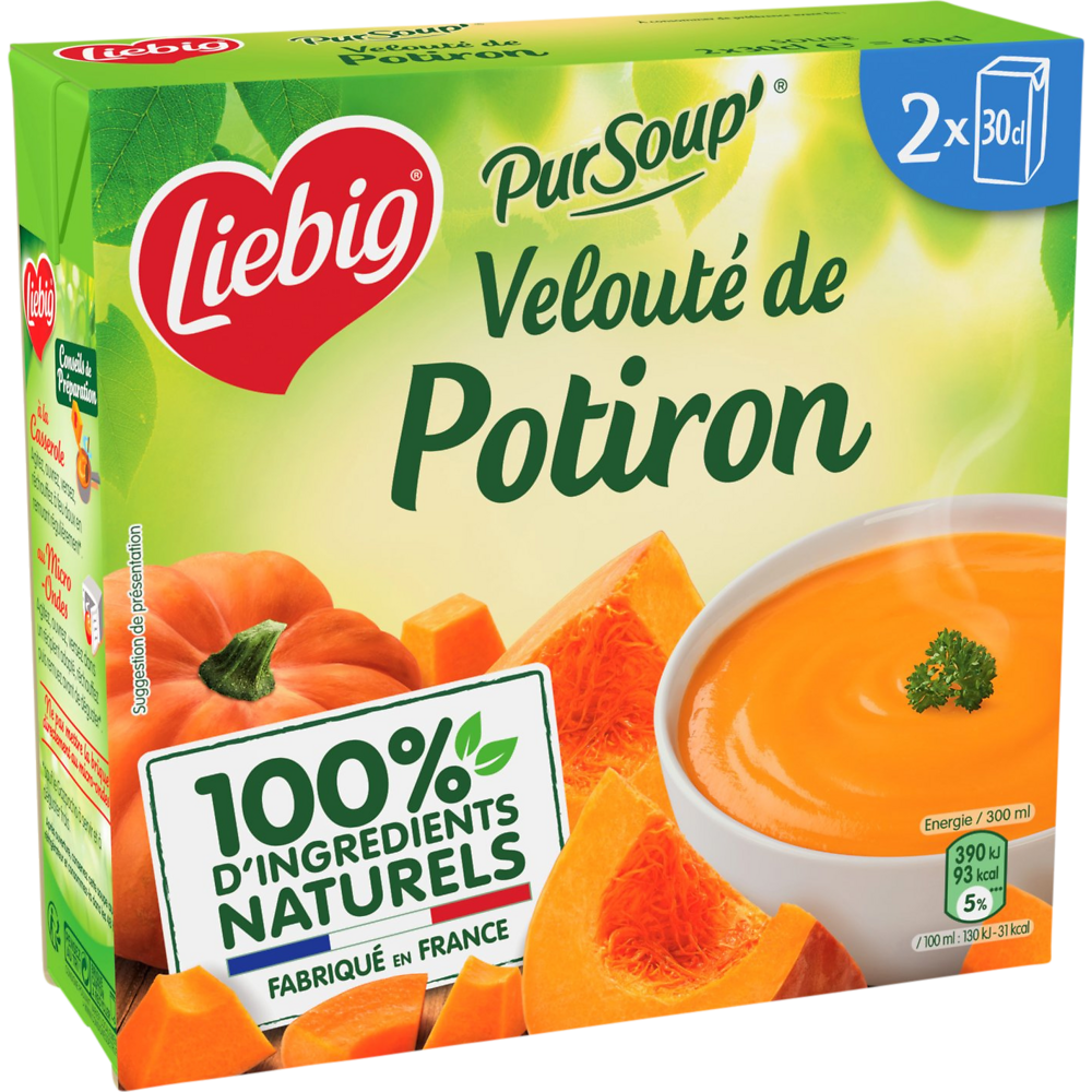 Soupe Pur'Soup velouté potiron à la crème fraîche LIEBIG, 2 briques de30cl