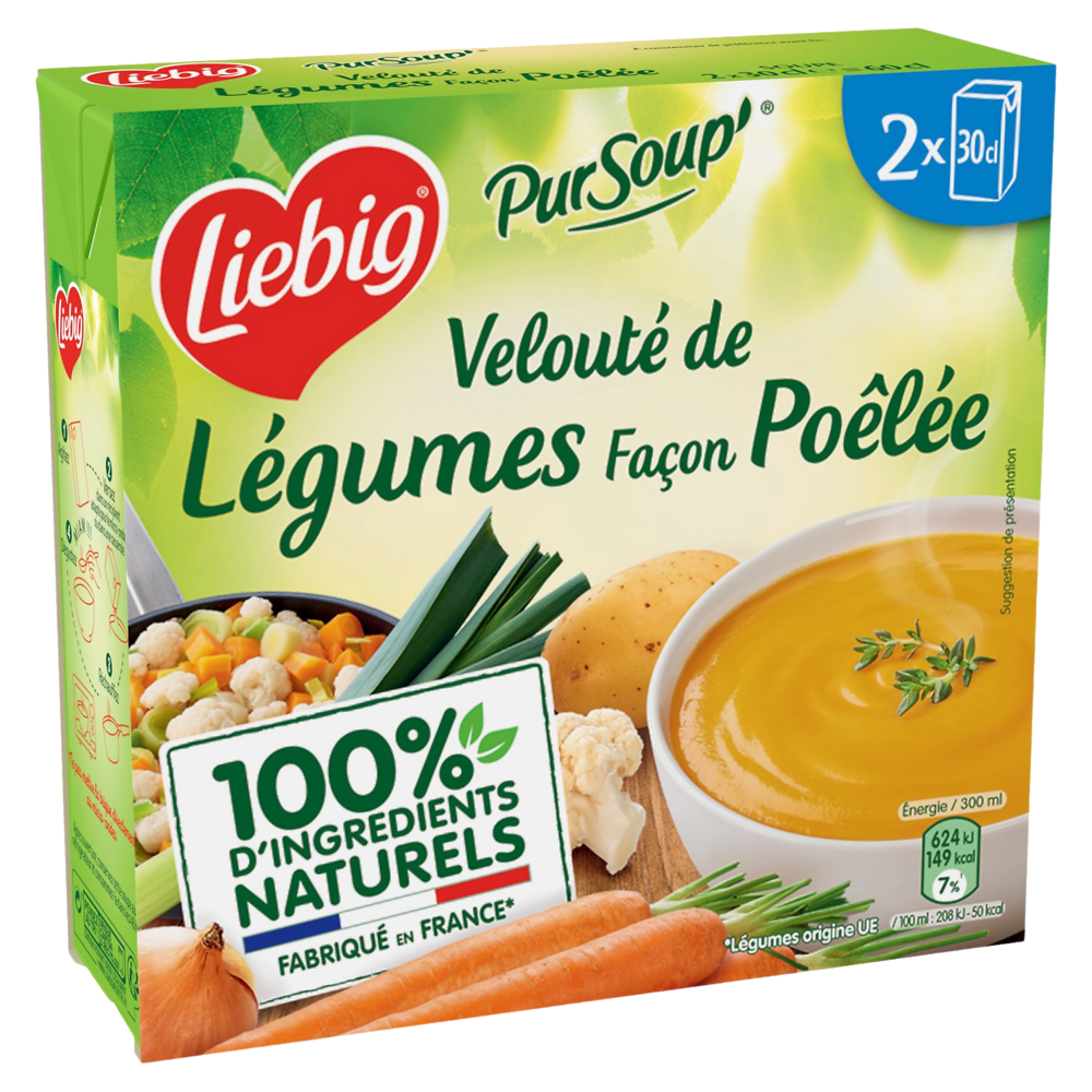 Soupe Pur'Soup velouté de légumes poêlés LIEBIG, 2 briques de 30cl