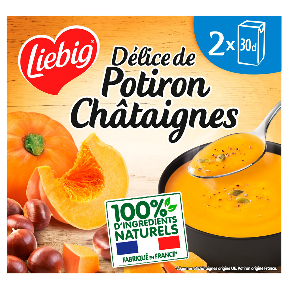 Soupe Délice de potiron et châtaignes France LIEBIG briques 2x30cl