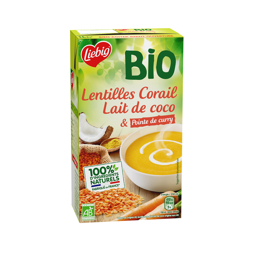 Soupe Lentilles corail lait de coco & pointe de curry bio LIEBIG 1 litre