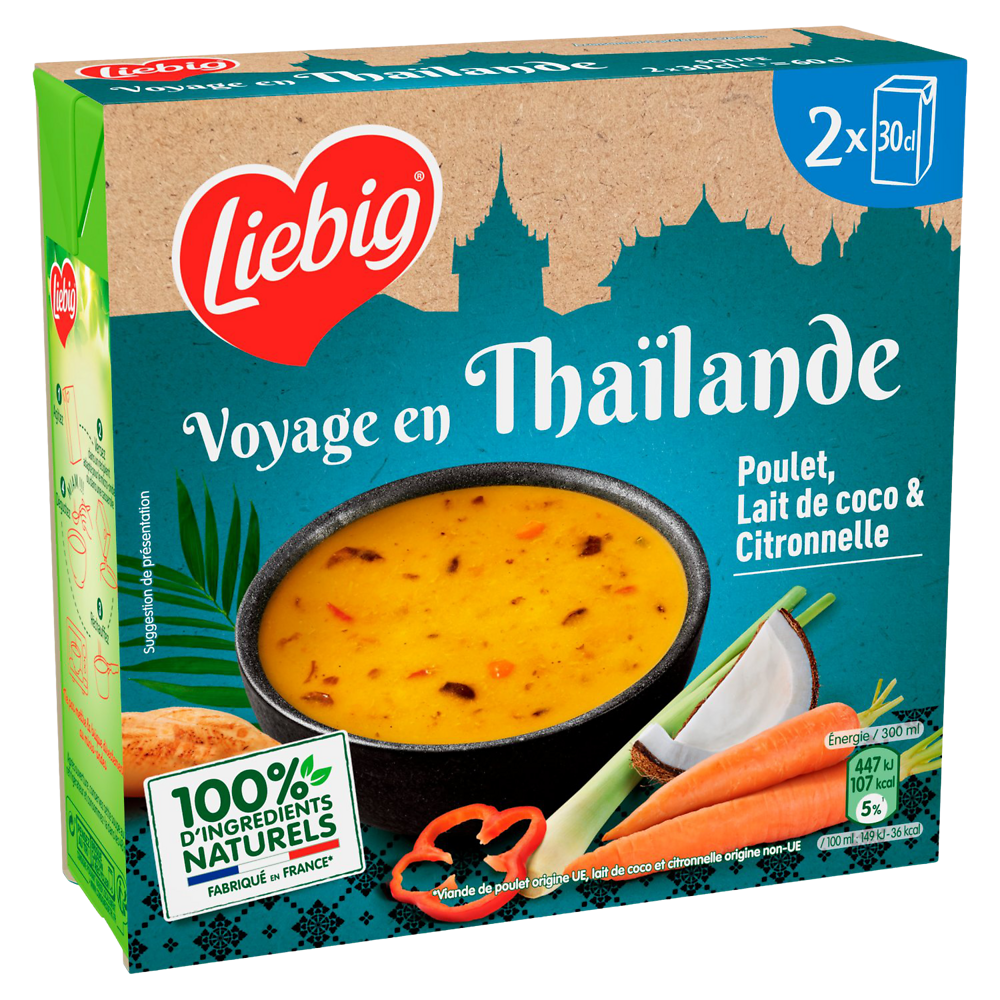 Soupe Voyage en Thaïlande Poulet, lait de coco & citronnelle LIEBIG, 2x30cl