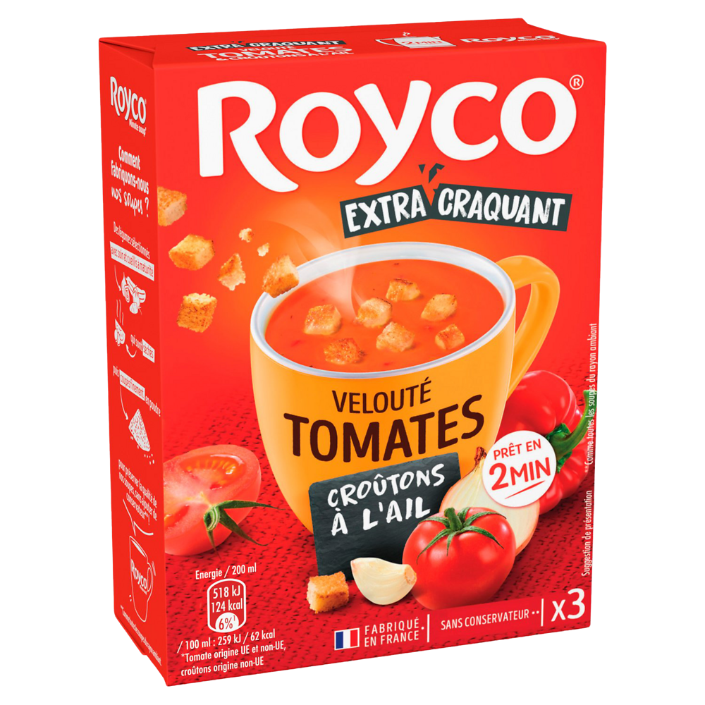 Soupe Tomates croûtons à l'ail ROYCO, 3 sachets