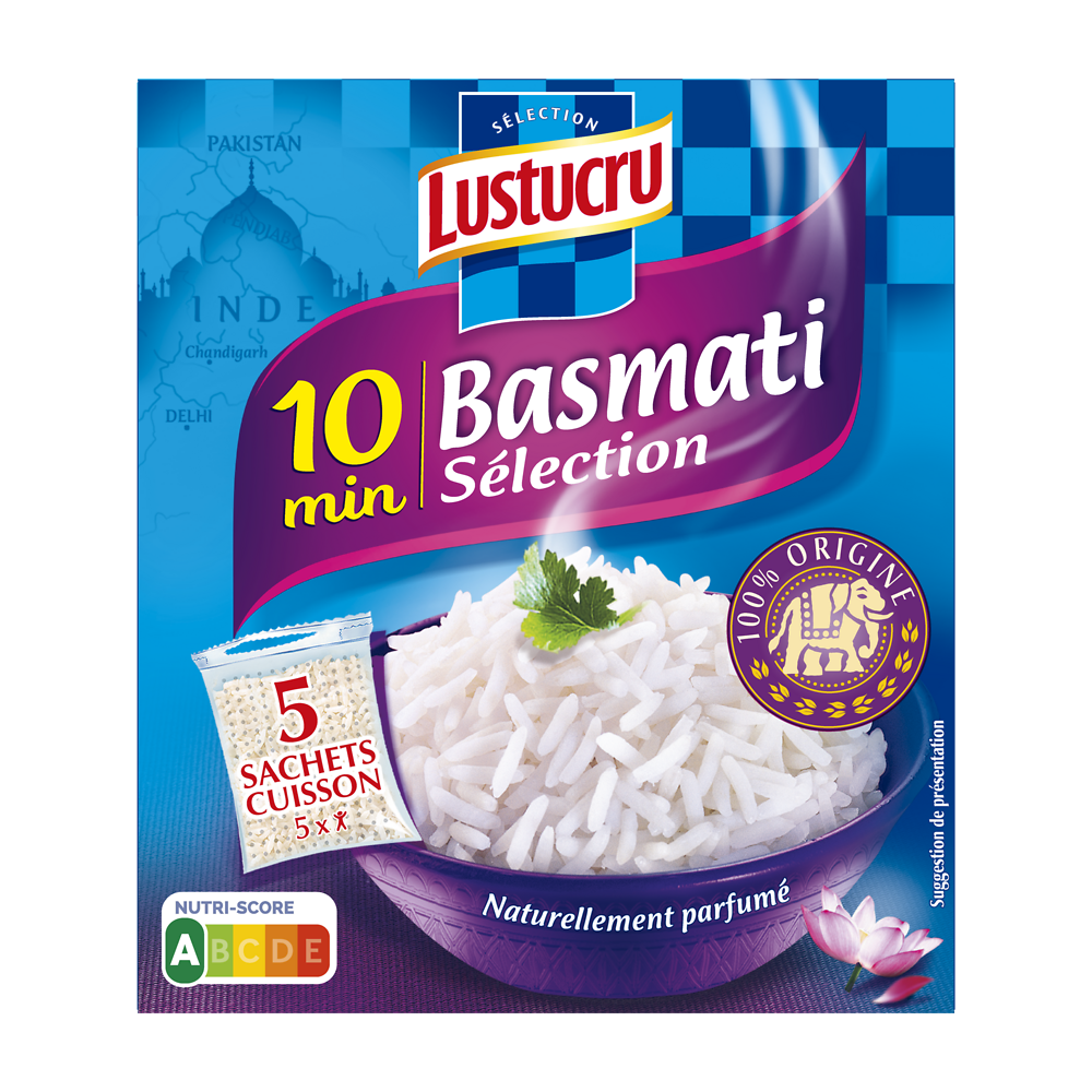 Riz basmati LUSTUCRU sachets cuisson, 5X90g soit 450g