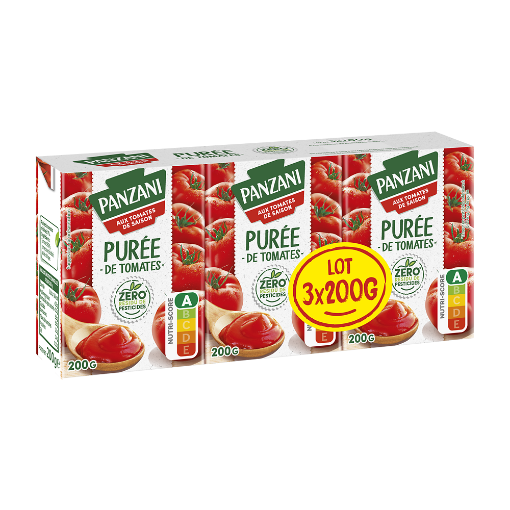 Purée de tomates zéro résidu de pesticides PANZANI - 3x200g