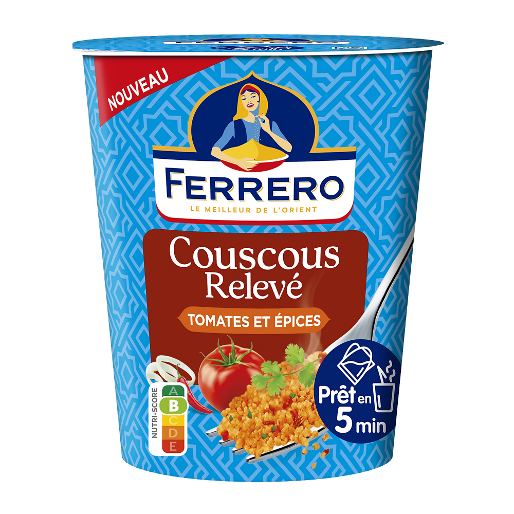 Couscous cuisiné relevé tomates épices prêt en 5mn FERRERO - Cup 80g