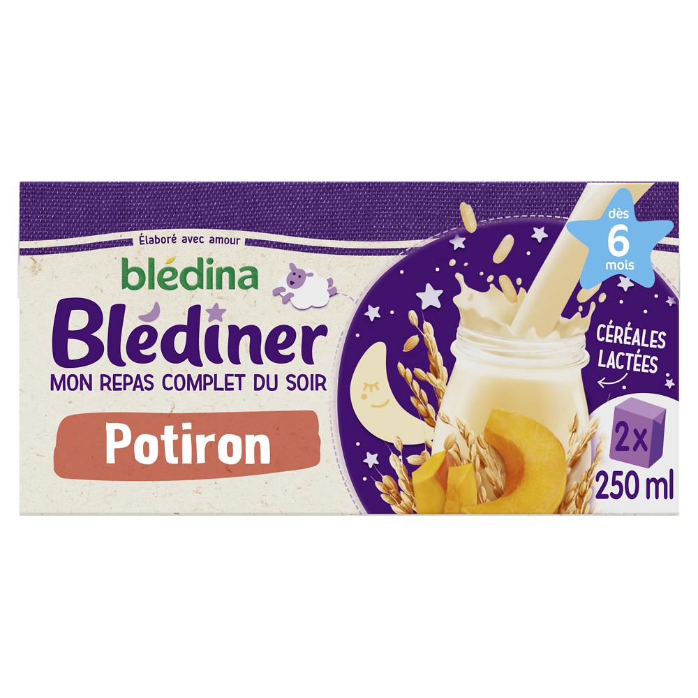 Lait et céréales bébé soir aux légumes potiron dès 6 mois BLEDINER BLEDINA 2x250g