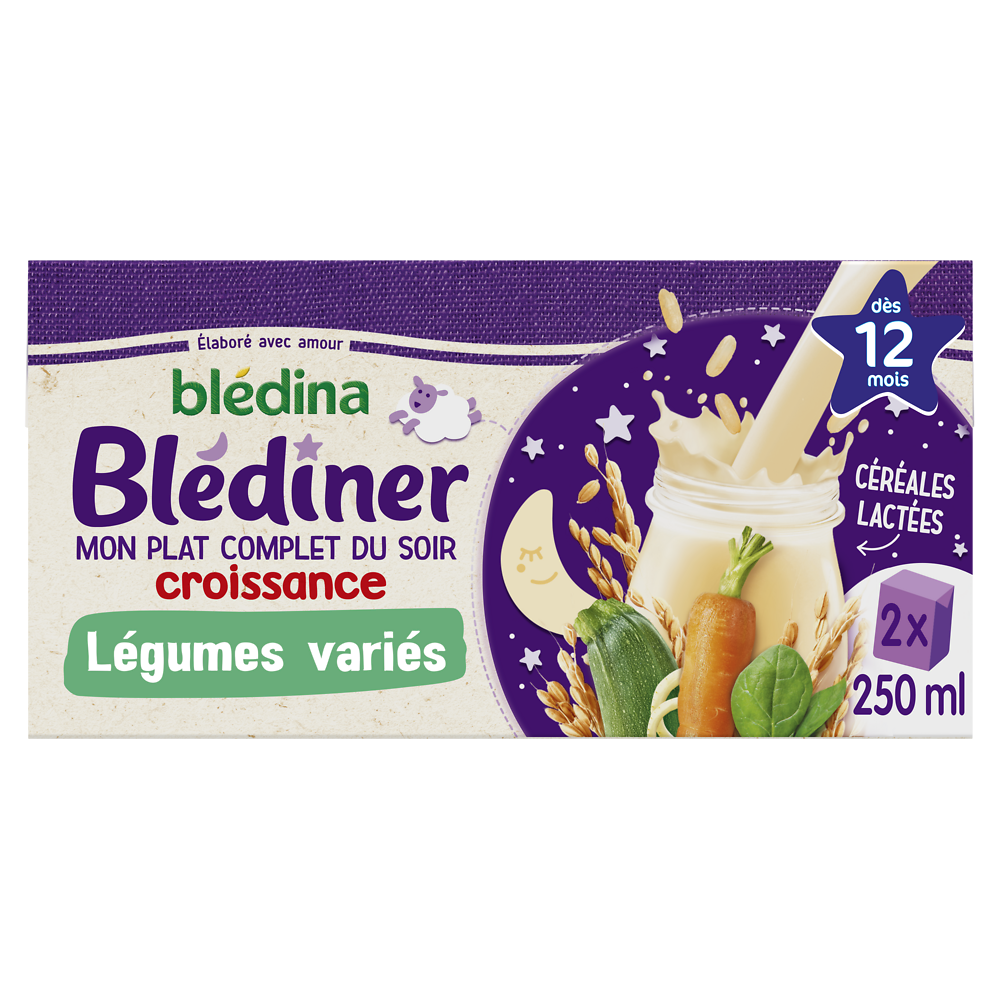 Lait et céréales bébé soir aux légumes dès 12 mois BLEDINER BLEDINA 2x250g