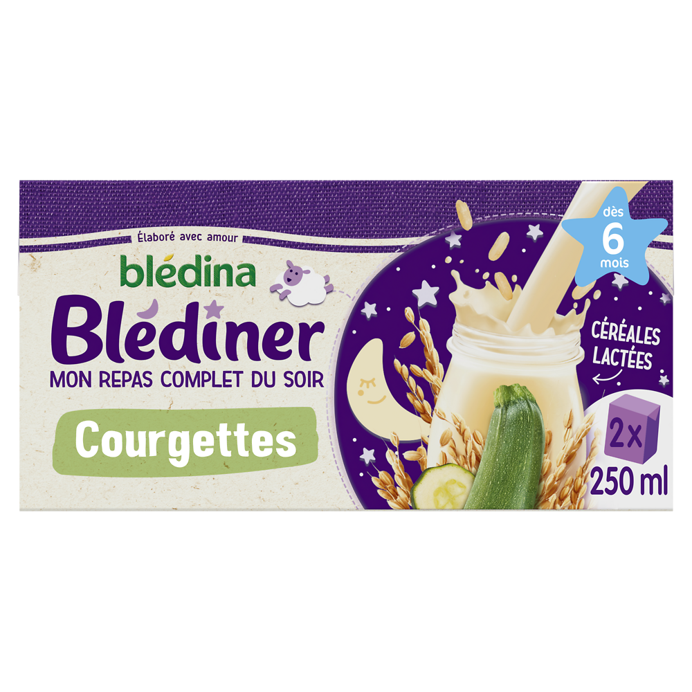 Lait et céréales bébé soir aux légumes courgettes dès 6 mois BLEDINERBLEDINA 2x250g