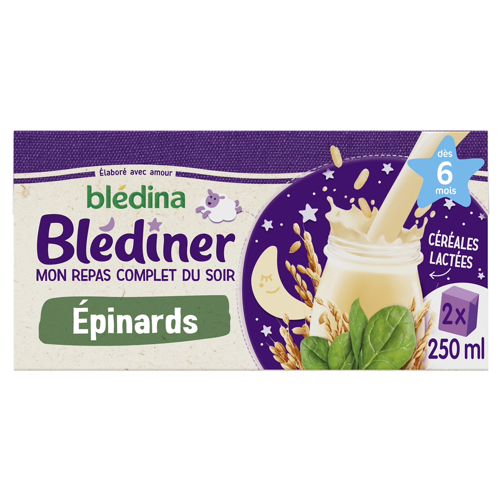 Lait et céréales bébé soir aux légumes épinards dès 6 mois BLEDINER BLEDINA 2x250g