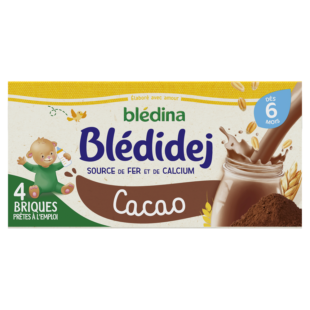 Lait et céréales bébé saveur cacao dès 6 mois BLEDIDEJ BLEDINA 4x250ml