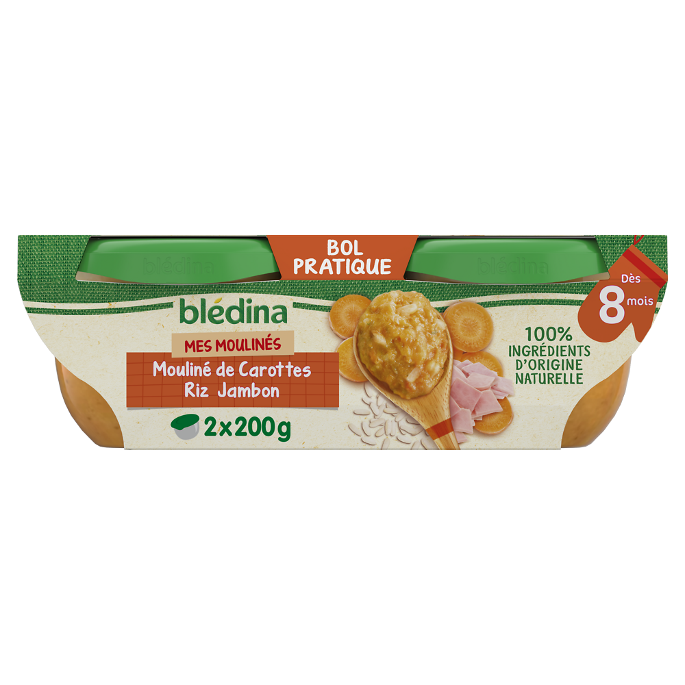 Plats bébé carottes riz et jambon dès 8 mois BLEDINA 2x200g