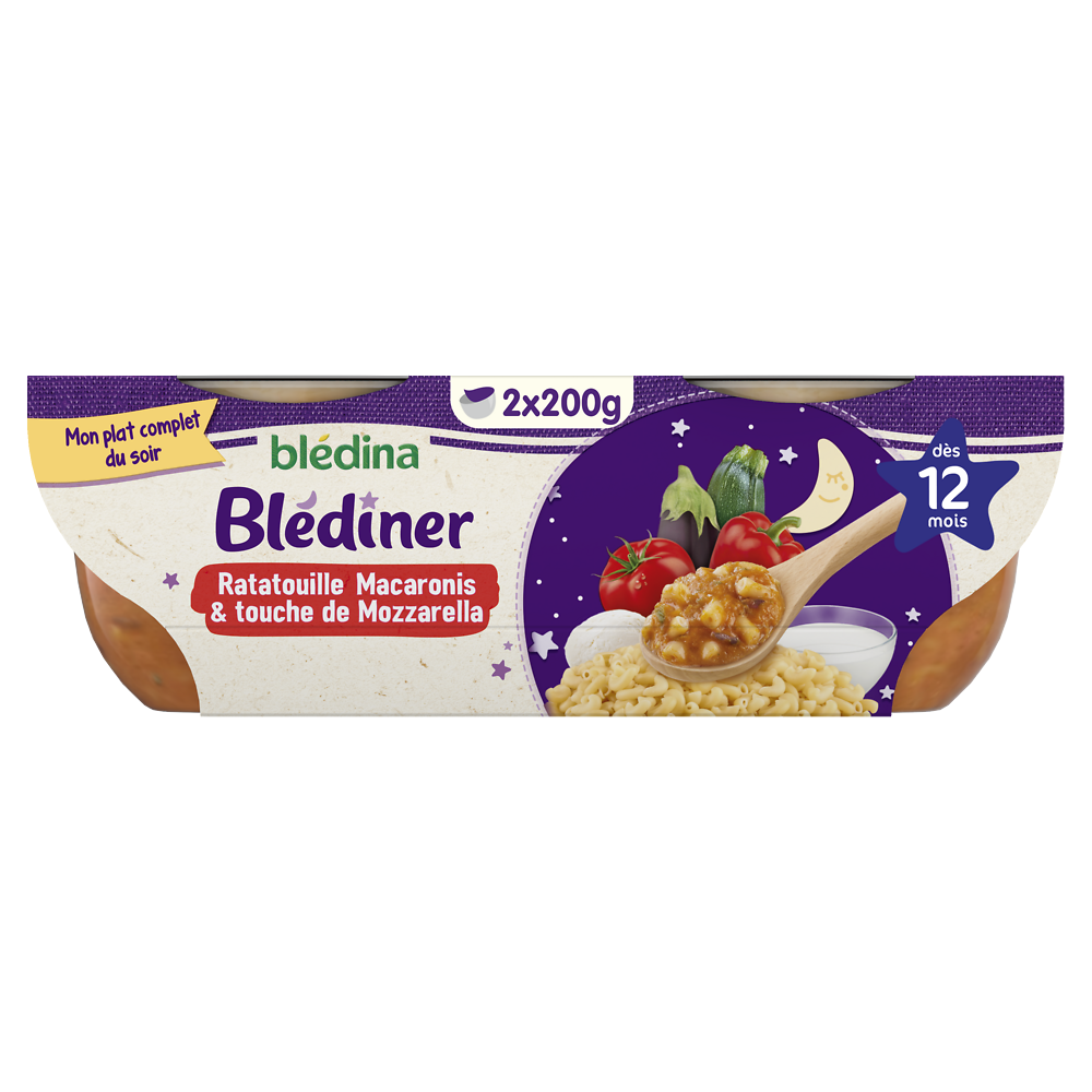 Plats bébé soir ratatouille macaronis dès 12 mois BLEDINER BLEDINA 2x200g