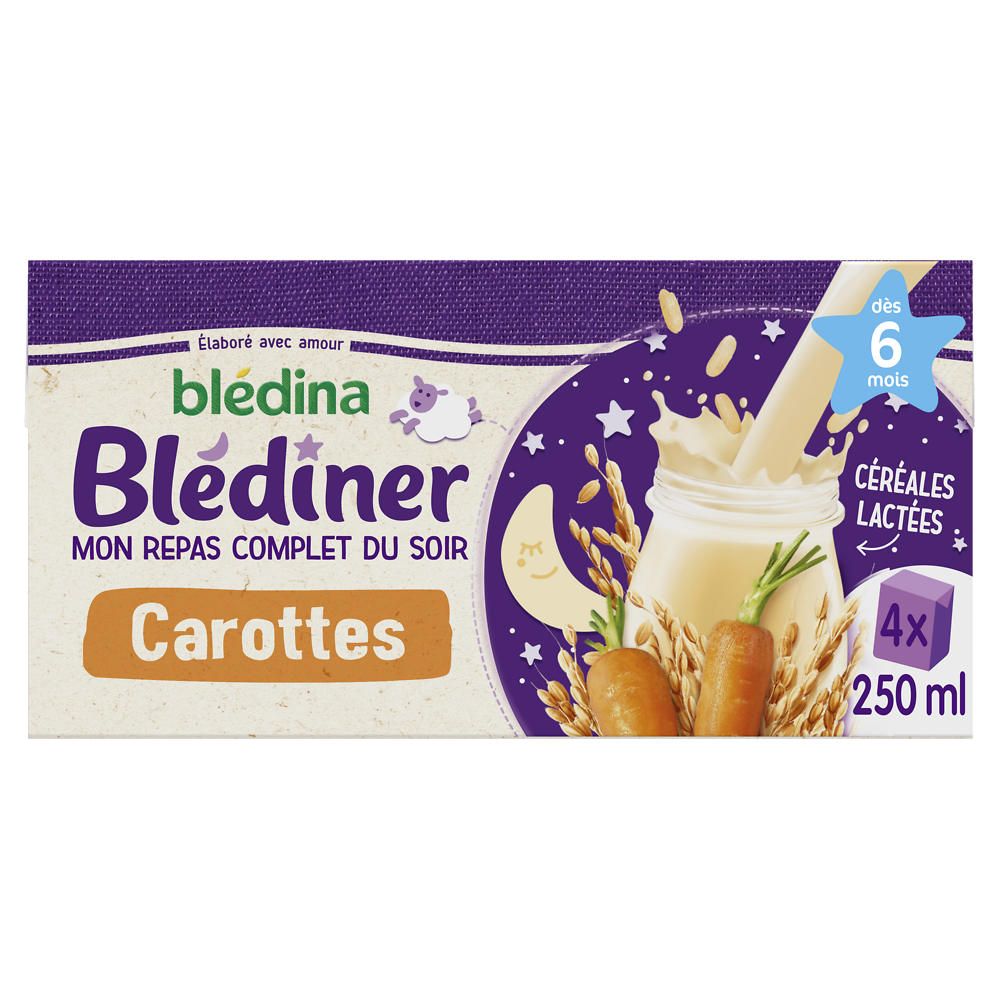 Lait et céréales bébé soir aux légumes carottes dès 6 mois BLEDINER BLEDINA 4x250g