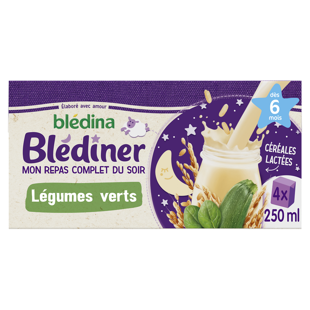 Lait et céréales bébé soir aux légumes verts dès 6 mois BLEDINER BLEDINA 4x250g