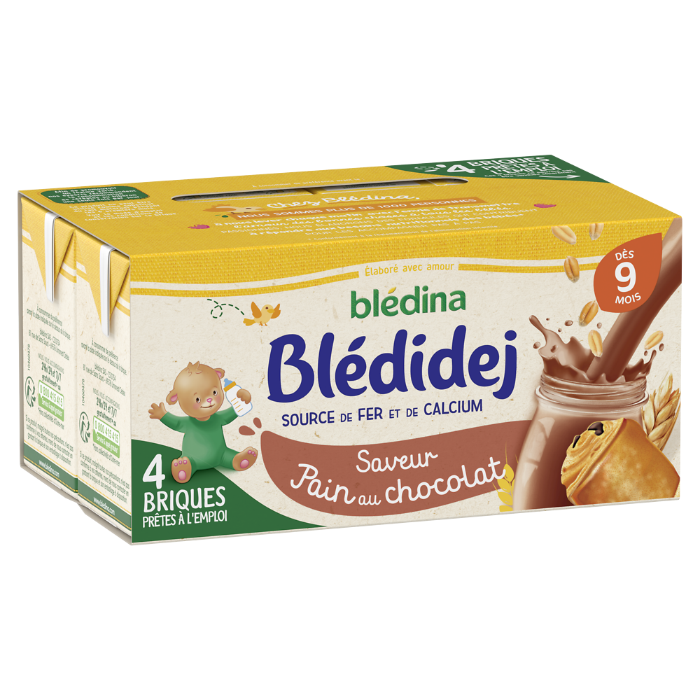 Lait et céréales bébé saveur pain au chocolat dès 9 mois BLEDIDEJ BLEDINA 4x250ml