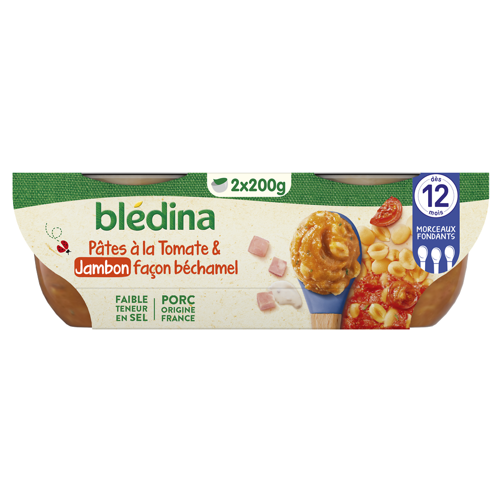 Plats bébé tomates pâtes jambon dès 12 mois BLEDINA 2x200g