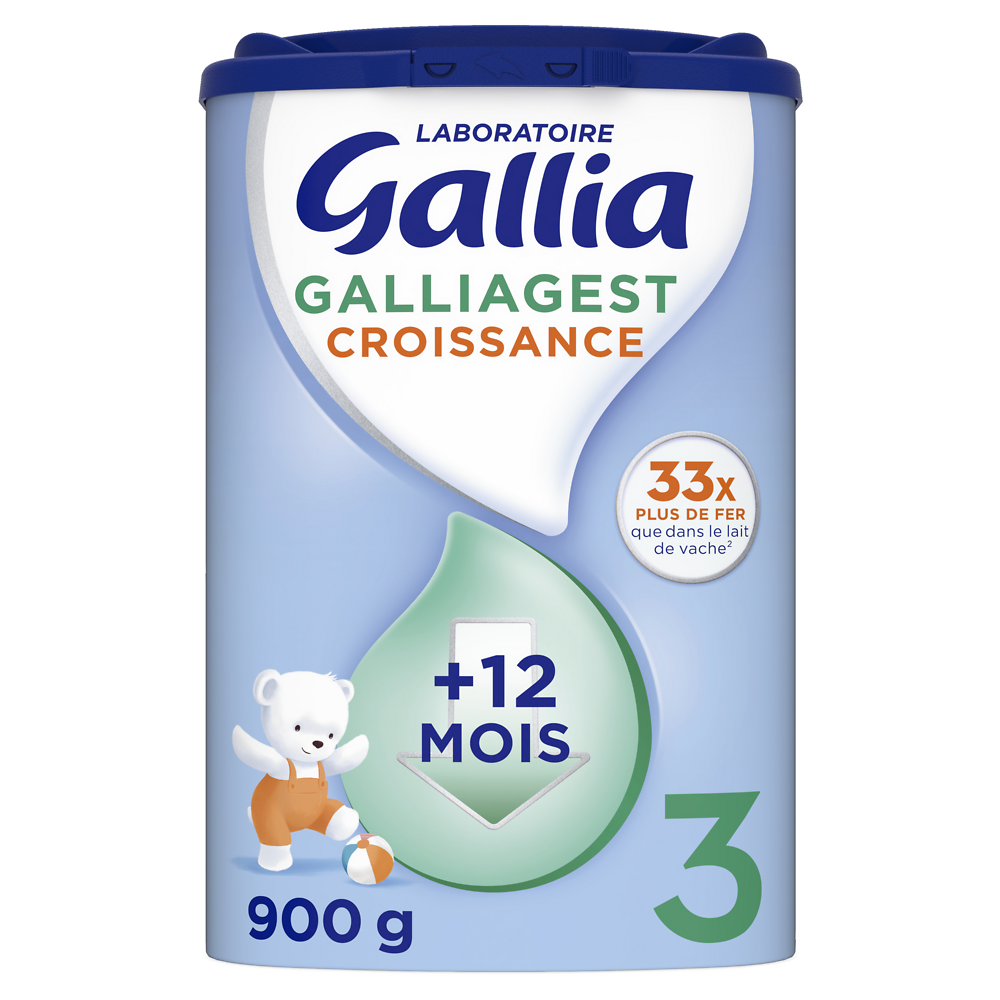 Lait de croissance bébé en poudre 3ème âge dès 12 mois GALLIA GALLIAGEST boîte 900g