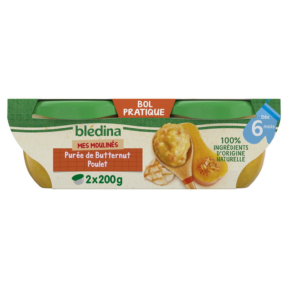 Plats bébé purée de butternut poulet dès 6 mois BLEDINA 2x200g