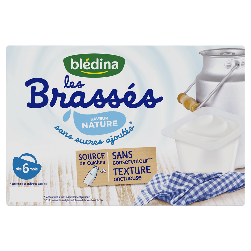 Desserts lactés bébé brassé nature sans sucres dès 6 mois BLEDINA - 6x95g