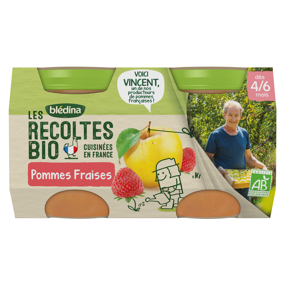 Petits pots bébé bio pommes fraises dès 6 mois LES RECOLTES BIO BLEDINA 2x130g