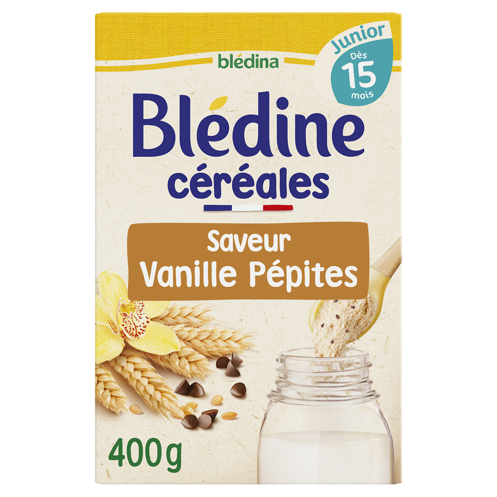 Lait Blédine junior saveur vanille pépite fondante BLEDINA, dès 15 mois, paquet de 400g