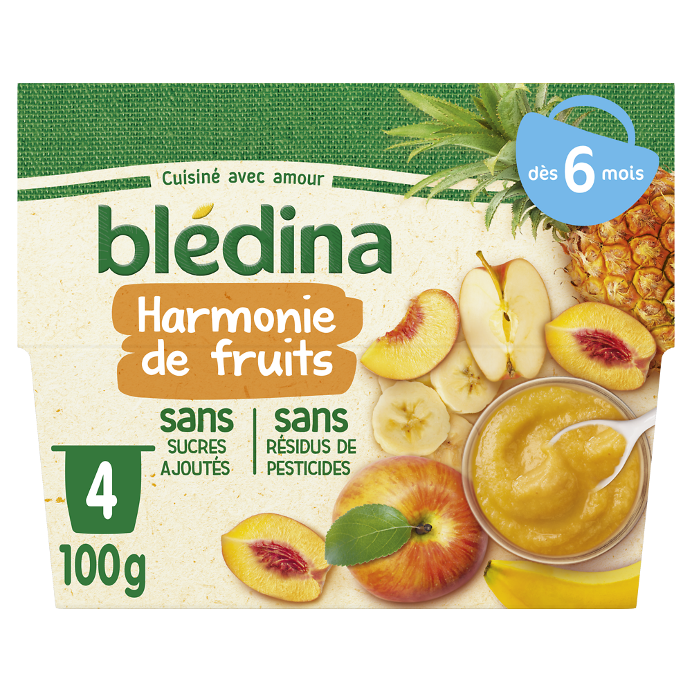 Purée de fruits bébé dès 6 mois BLEDINA 4x100g