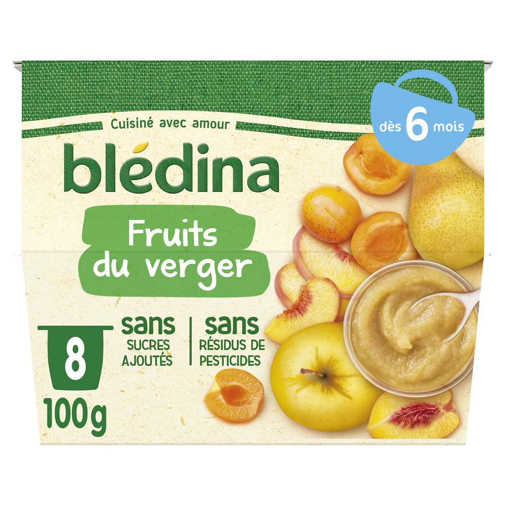 Purée de fruits bébé dès 6 mois BLEDINA 8x100g