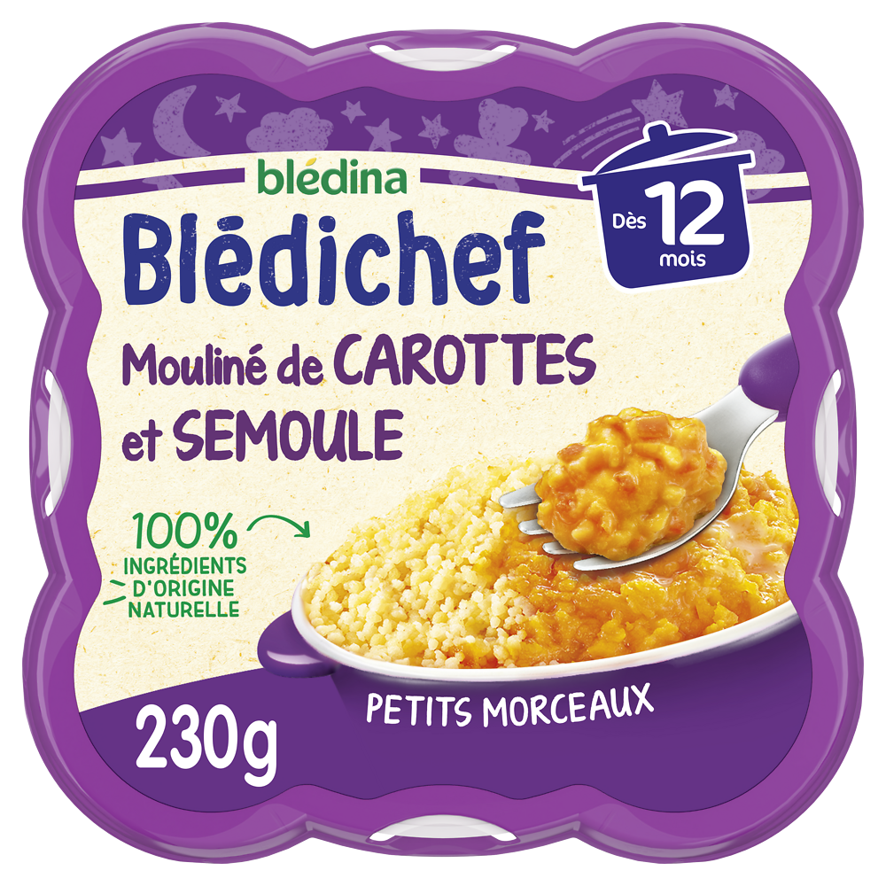 Plat bébé soir semoule carottes dès 12 mois BLEDICHEF BLEDINA 230g