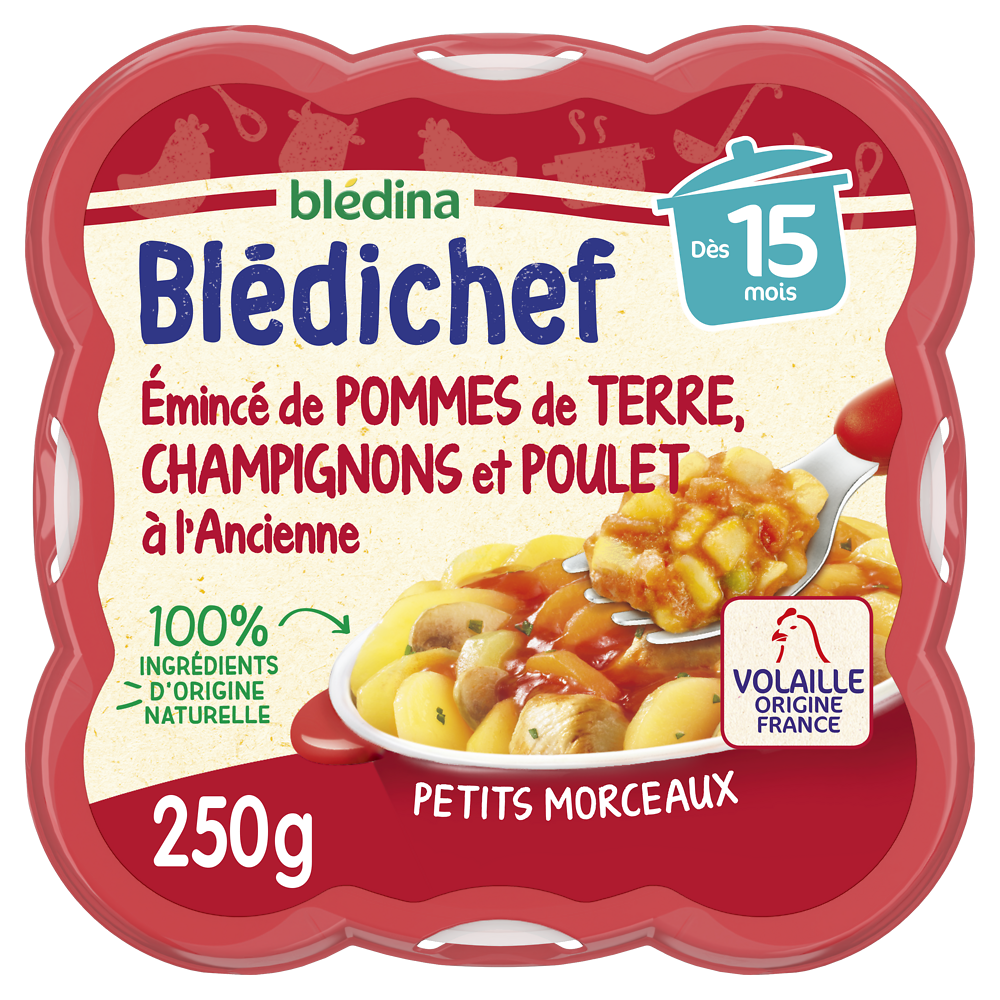 Plat bébé pomme de terre champignons poulet dès 15 mois BLEDICHEF BLEDINA 250g