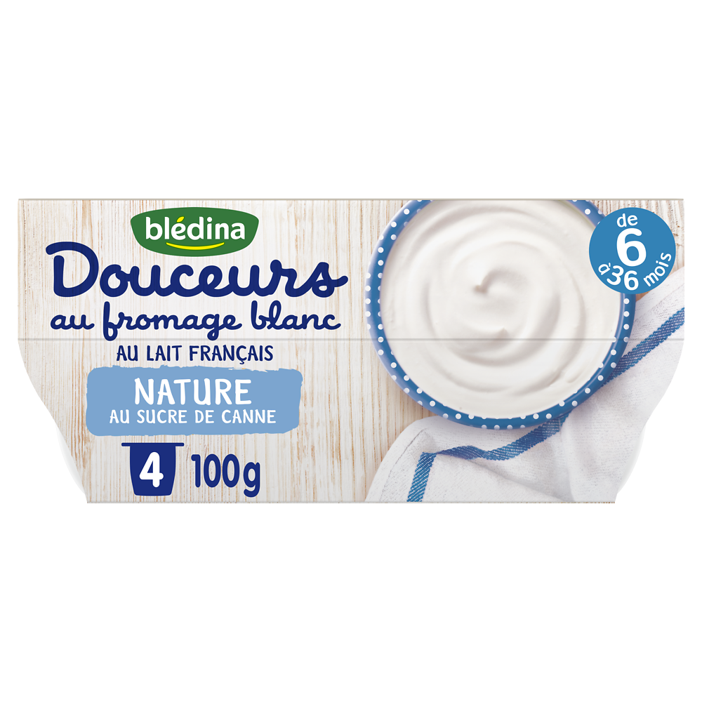 Desserts bébé au fromage blanc nature sucré dès 6 mois BLEDINA 4x100g