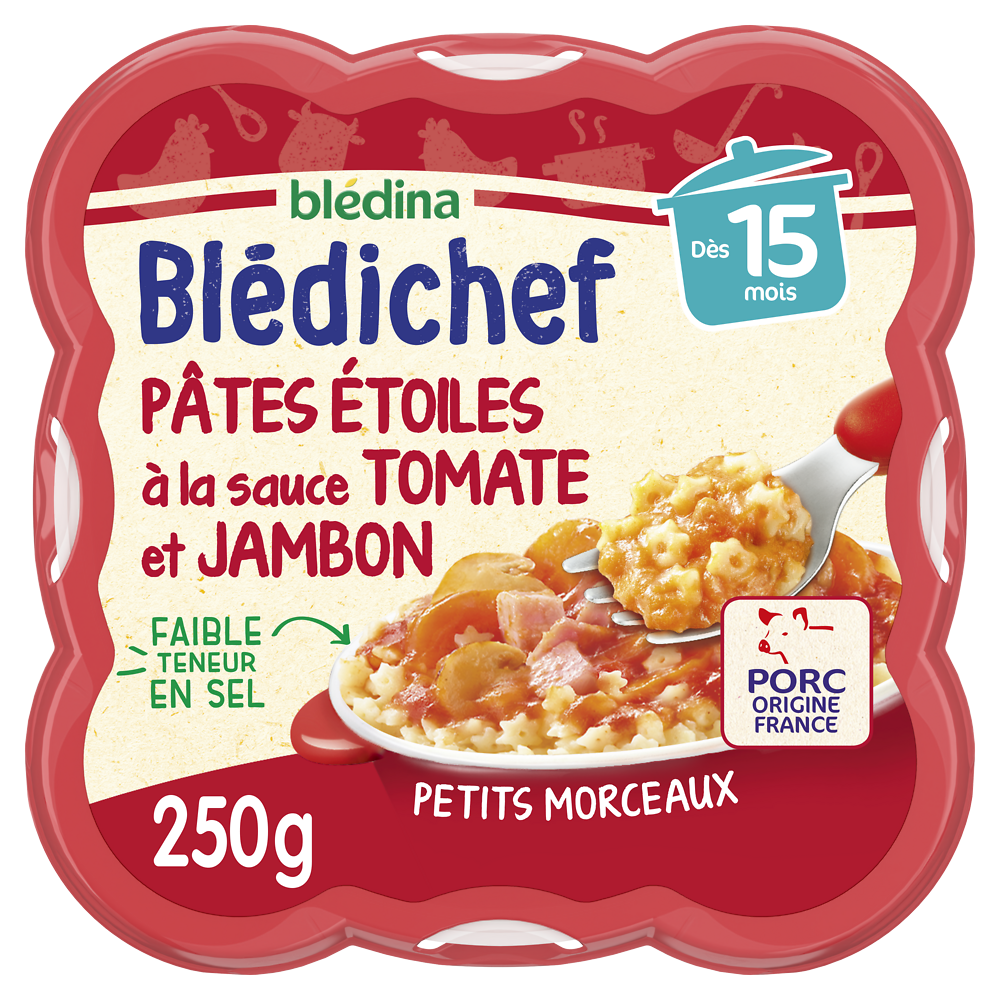 Plat bébé pâtes sauce tomate jambon dès 15 mois BLEDICHEF BLEDINA 250g