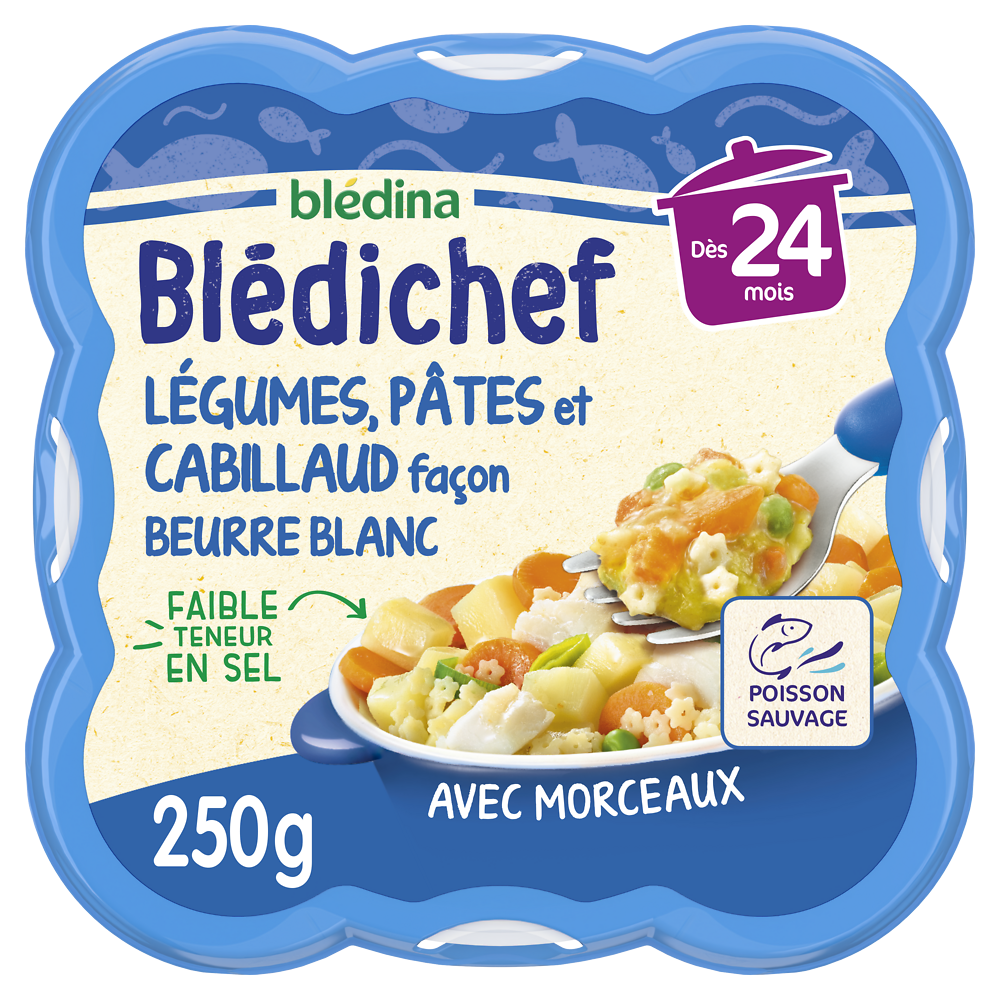 Plat bébé légumes pâtes cabillaud dès 24 mois BLEDICHEF BLEDINA 250g