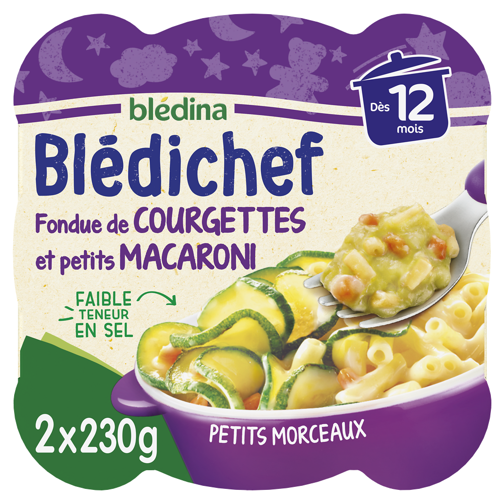 Plats bébé soir courgettes macaronis dès 12 mois BLEDICHEF BLEDINA 2x230g