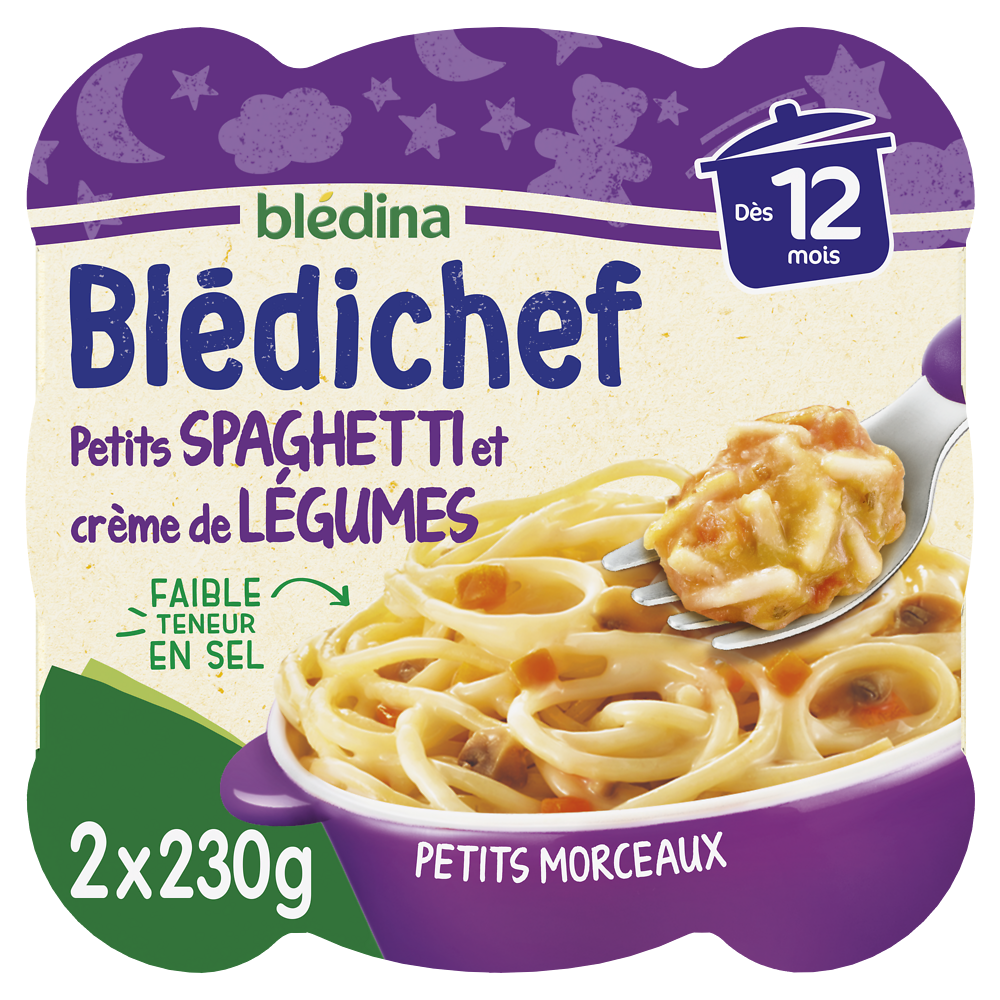 Plats bébé soir spaghetti crème aux légumes dès 12 mois BLEDICHEF BLEDINA 2x230g