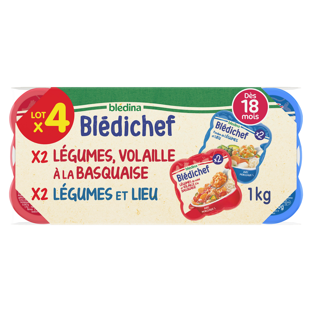 Plats bébé légumes lieu et volaille dès 18 mois BLEDICHEF BLEDINA 4x250g