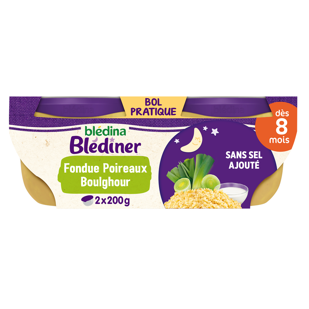 Plats bébé soir soir fondue de poireaux et boulghour dès 8 mois BLEDINER BLEDINA 2x200g