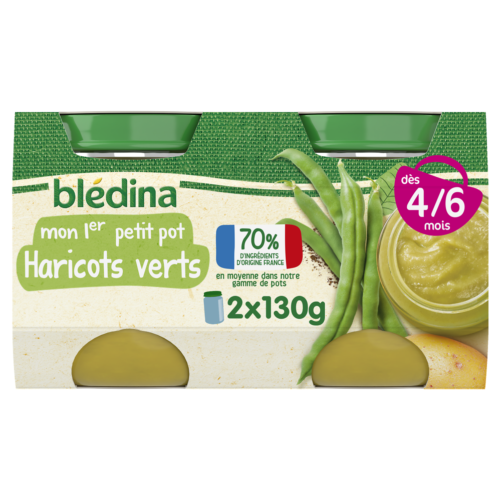 Petits pots bébé haricots verts dès 4 mois BLEDINA 2x130g