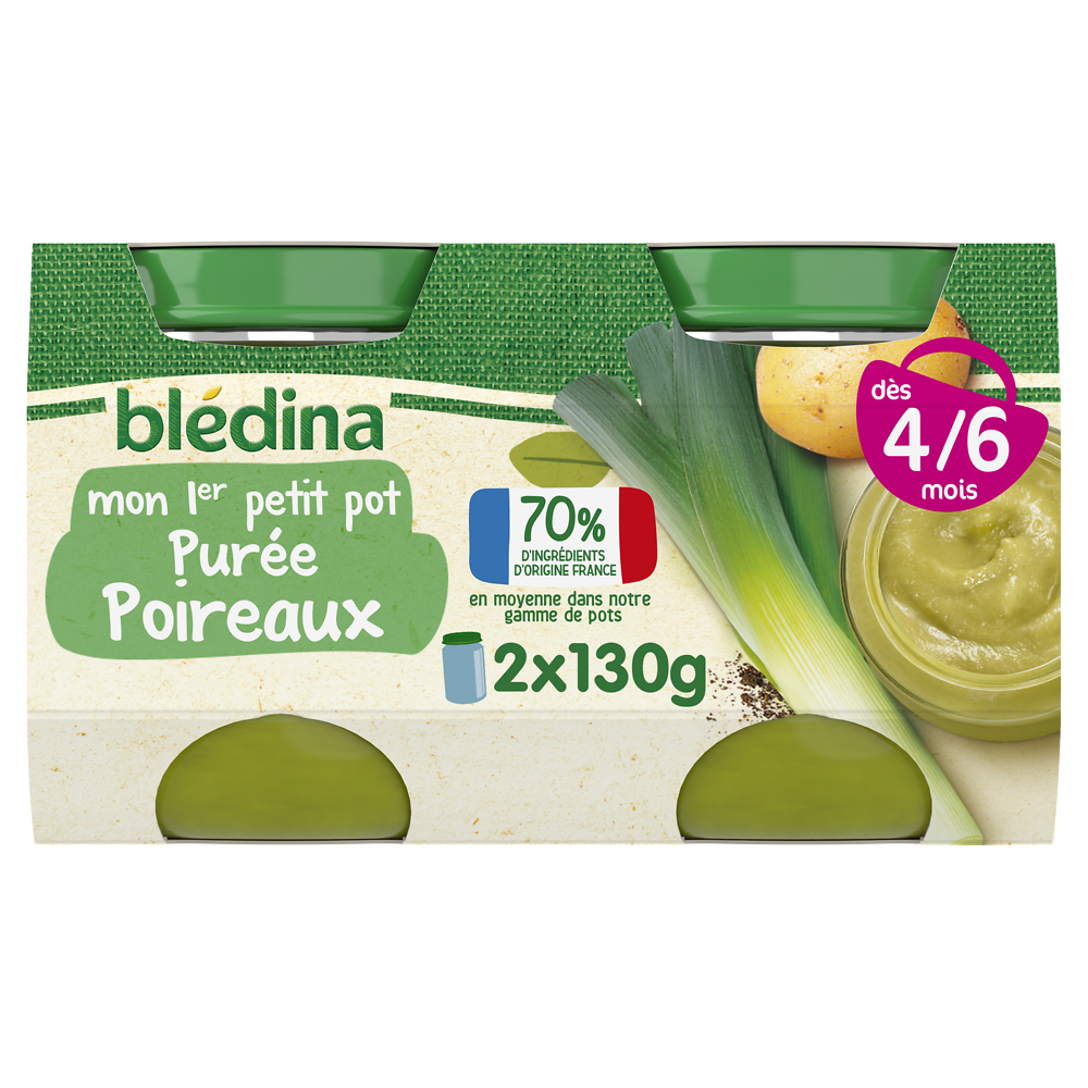 Petits pots bébé purée poireaux dès 4 mois BLEDINA 2x130g