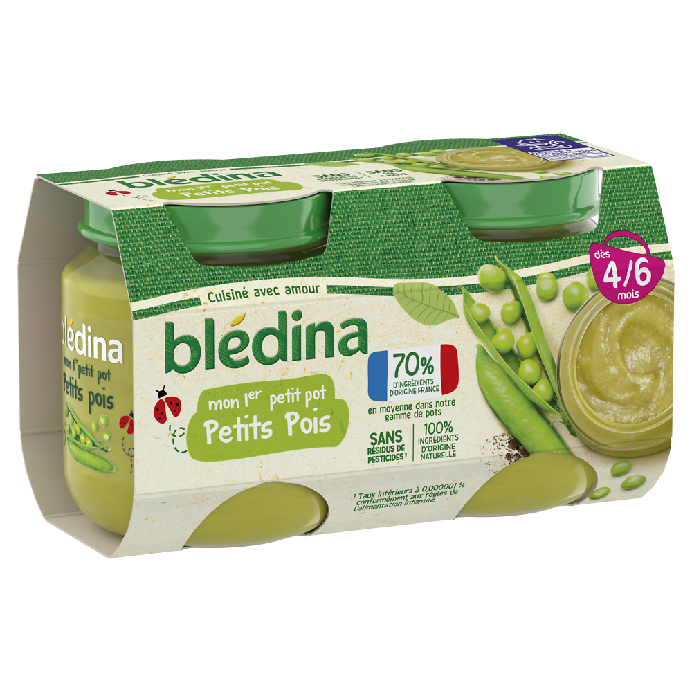 Petits pots bébé petits pois dès 4 mois BLEDINA 2x130g