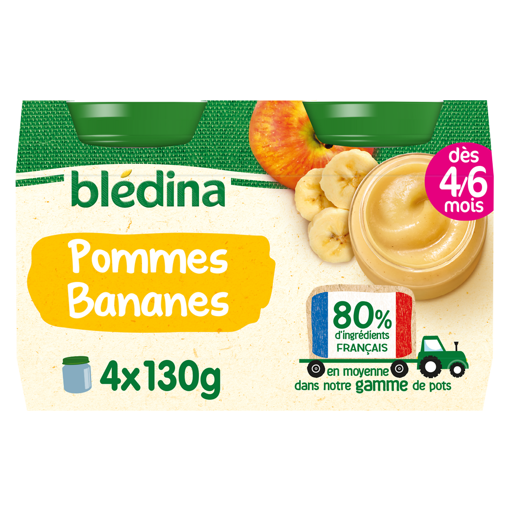 Petits pots bébé aux fruits pommes bananes dès 4 mois BLEDINA 4x130g