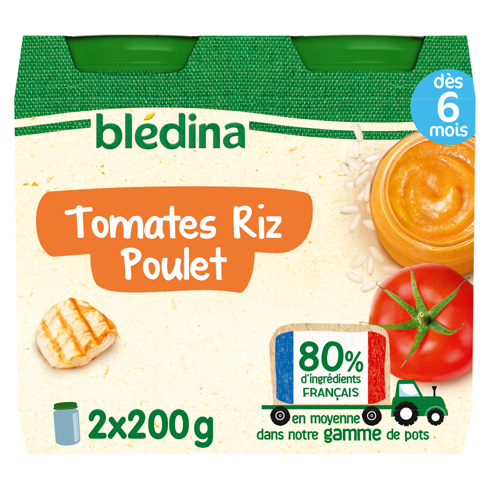 Petits pots bébé tomate riz poulet dès 6 mois BLEDINA 2x200g