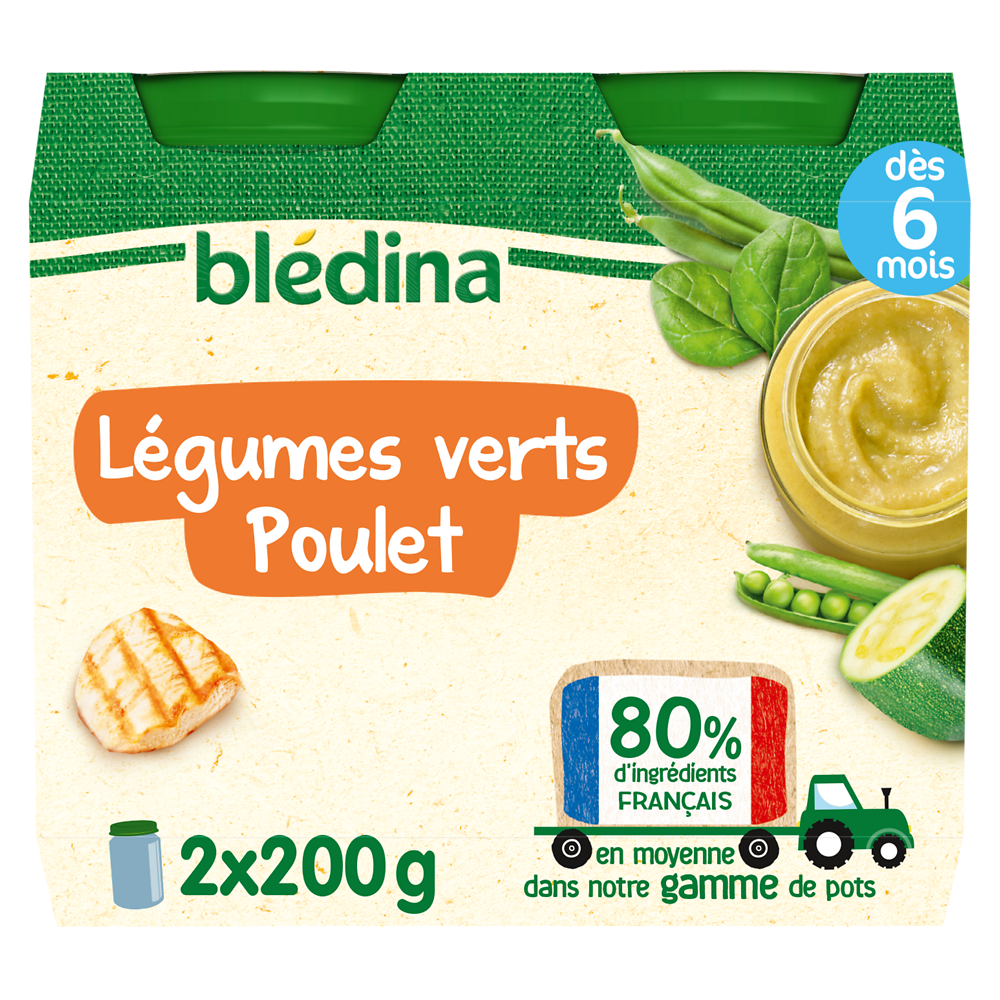 Petits pots bébé légumes verts poulet dès 6 mois BLEDINA 2x200g