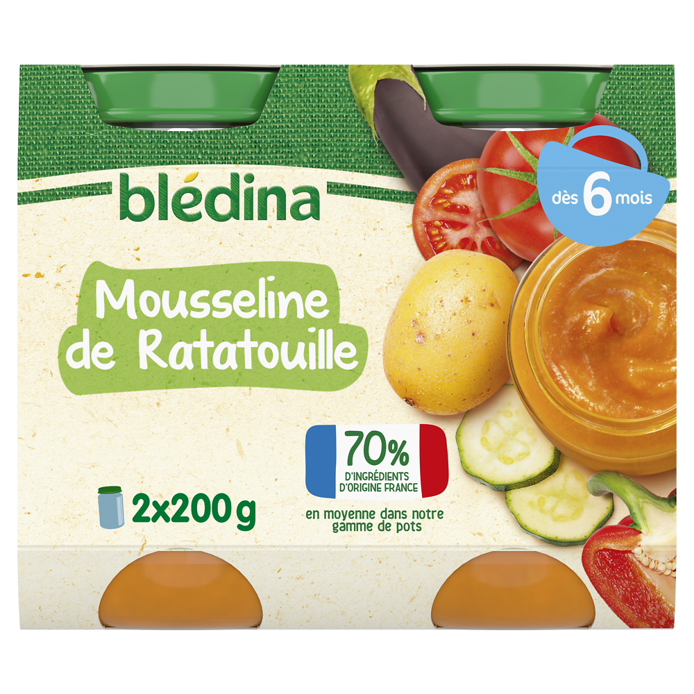 Petits pots bébé mousseline de ratatouille dès 6 mois BLEDINA 2x200g