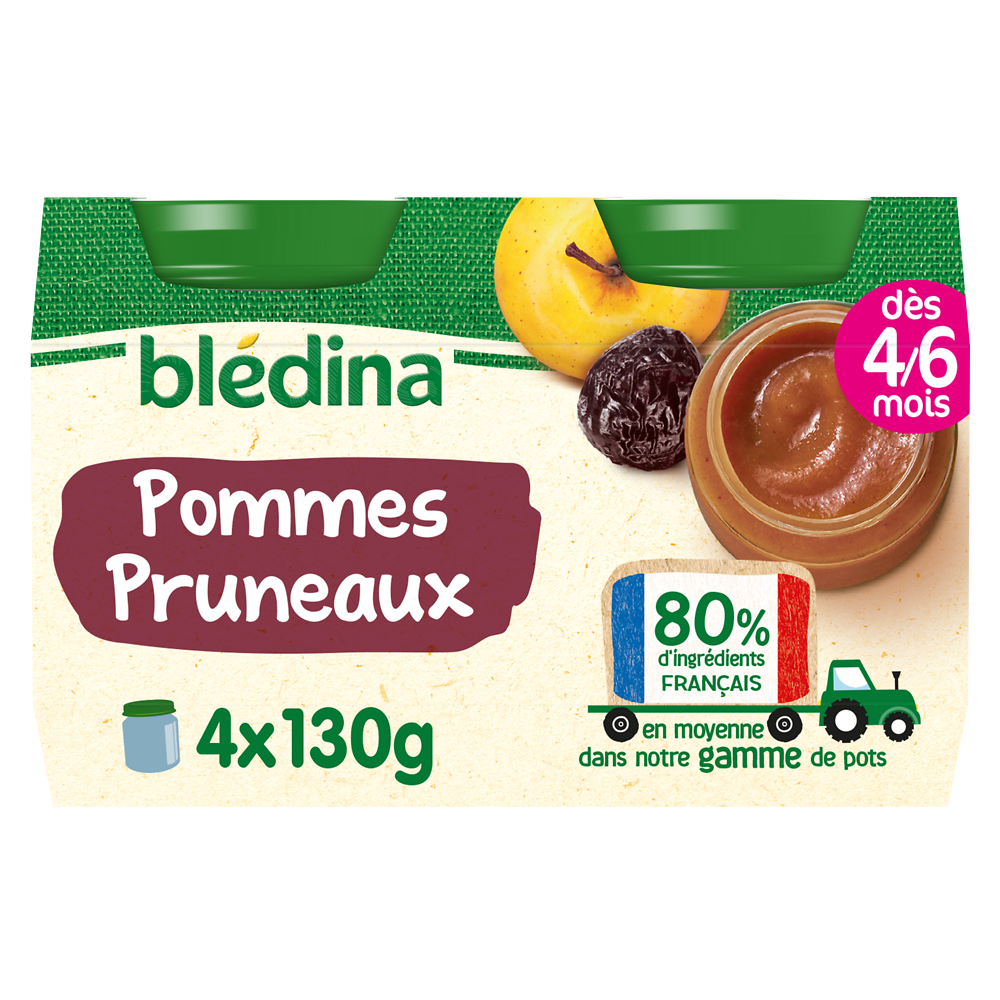 Petits pots bébé aux fruits pommes pruneaux dès 4 mois BLEDINA 4x130g