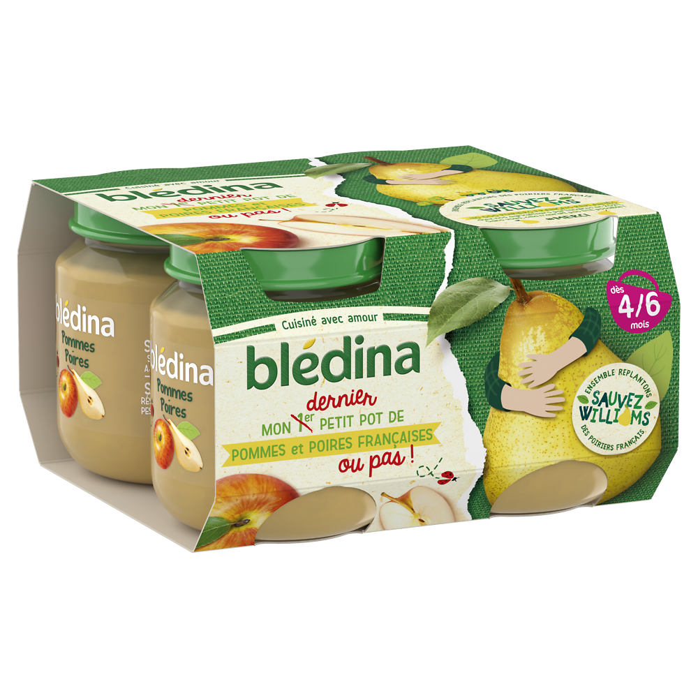 Petits pots bébé aux fruits pommes poires dès 4 mois BLEDINA 4x130g