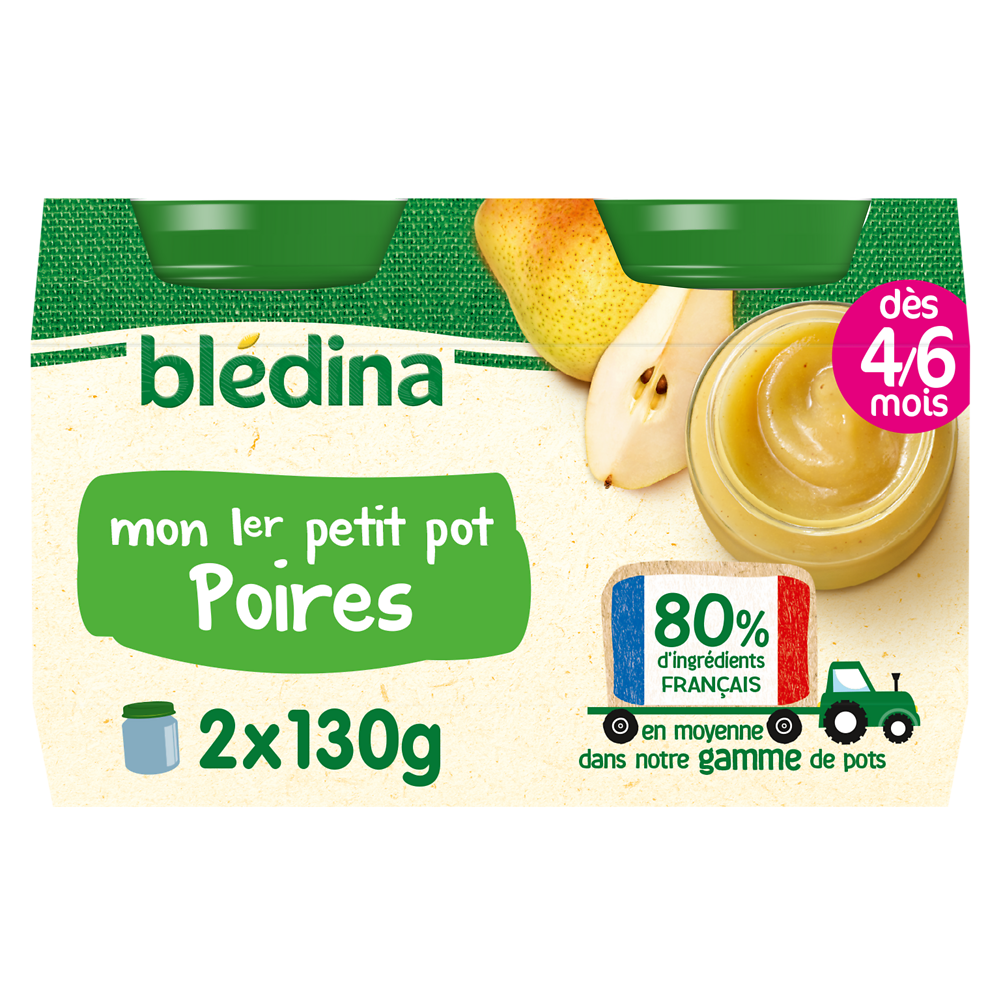 Petits pots bébé aux fruits poires williams dès 4 mois BLEDINA 2x130g