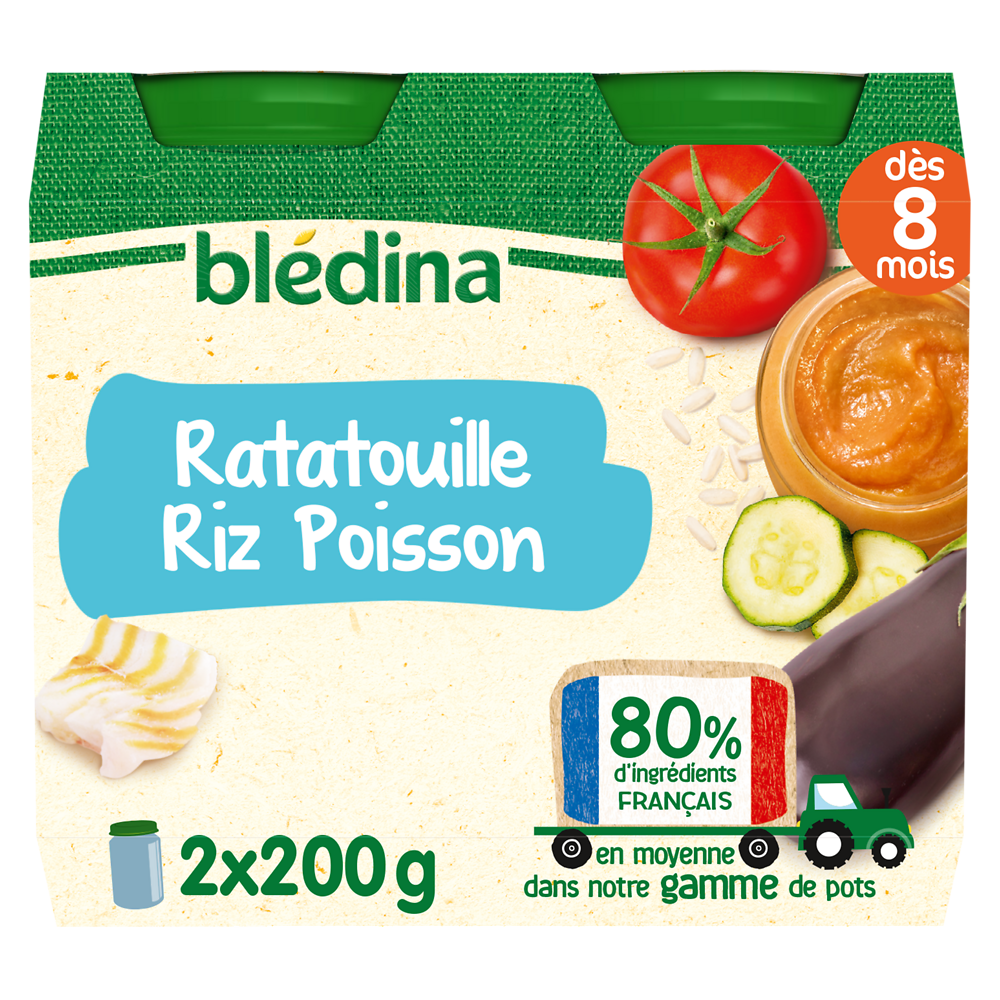 Petits pots bébé ratatouille riz poisson dès 8 mois BLEDINA 2x200g