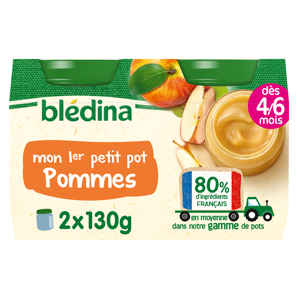 Petits pots bébé aux fruits pommes dès 4 mois BLEDINA 2x130g